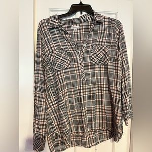 Croft & Barrow pink/black/white long sleeve flannel shirt size XXL